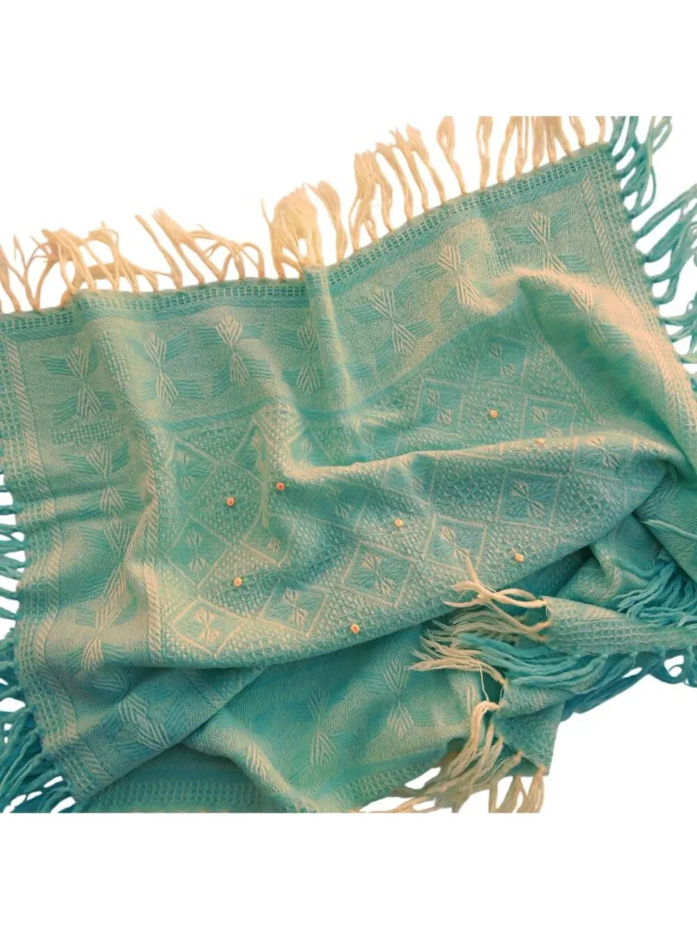 Vintage Blue Baby Blanket w/ Pink Roses, Tassels Crib Size 36x39 Mid-Century